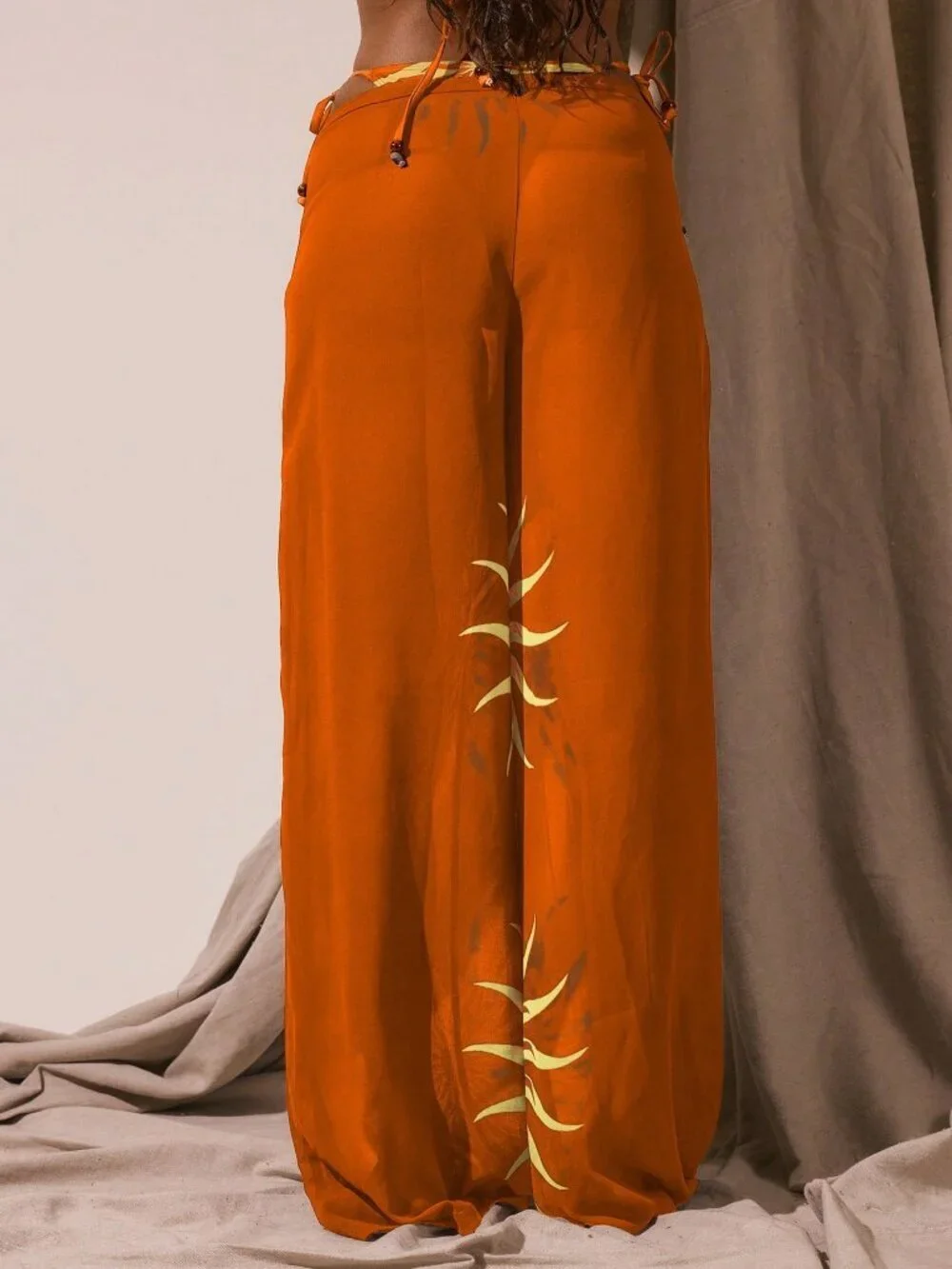 Burnt Orange Boho Women's Resort Graphic Sun Print Cover-Up Beach Pants